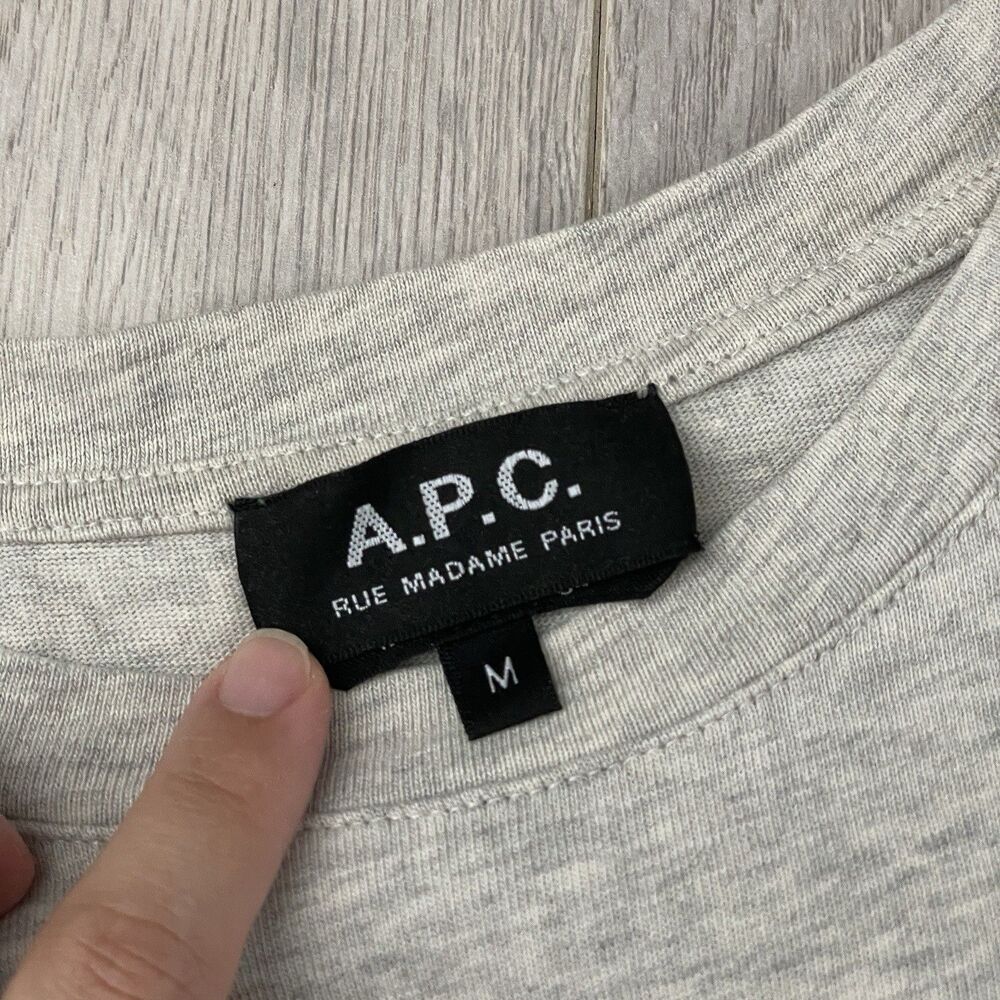 A.P.C. Embroidered Tshirt crewneck short sleeve logo mens Gray (medium) classic - Picture 2 of 6